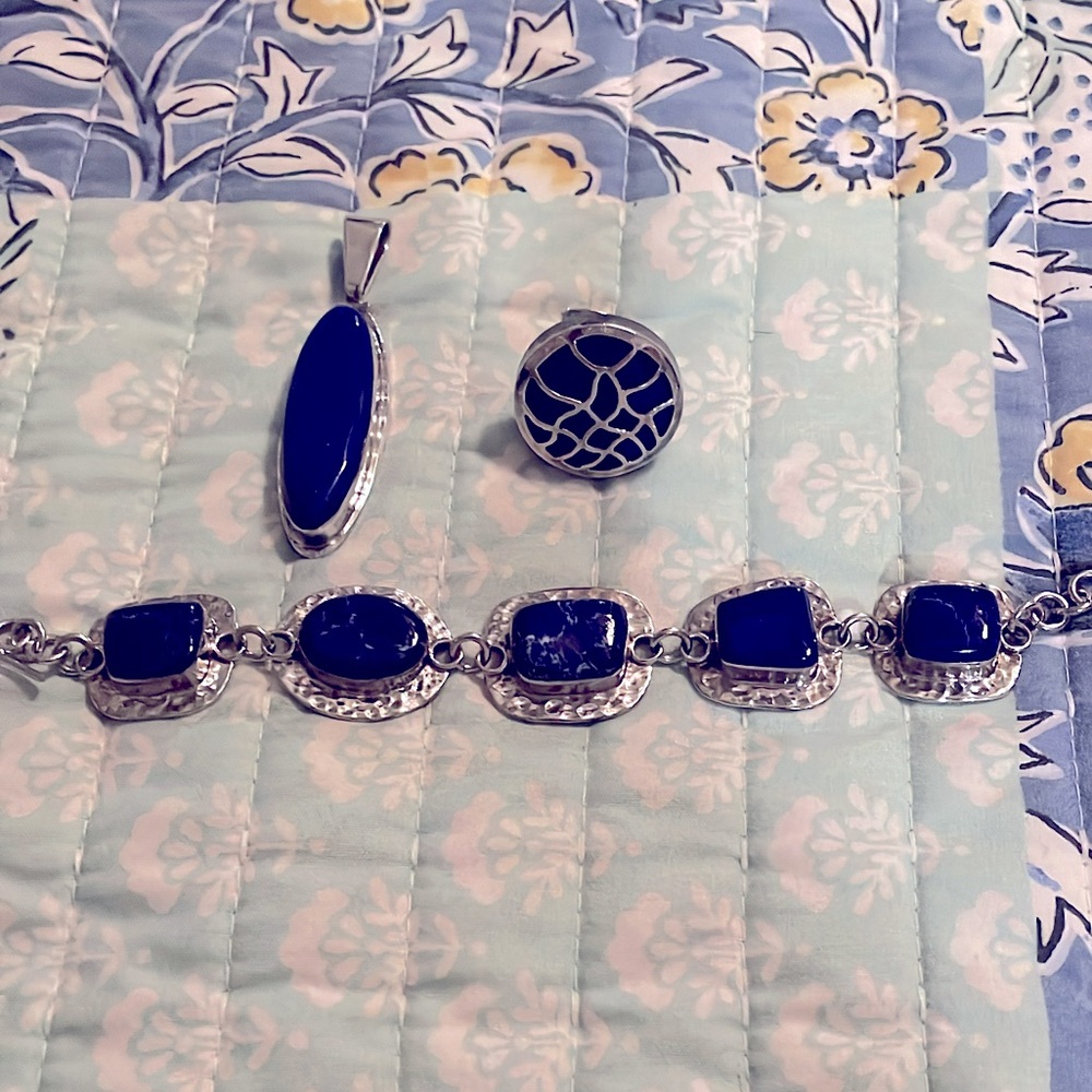 Set of Lapiz Azul and Sterling Silver